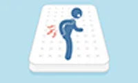 Illustration of a person with back pain on a mattress, indicating discomfort or pain relief focus