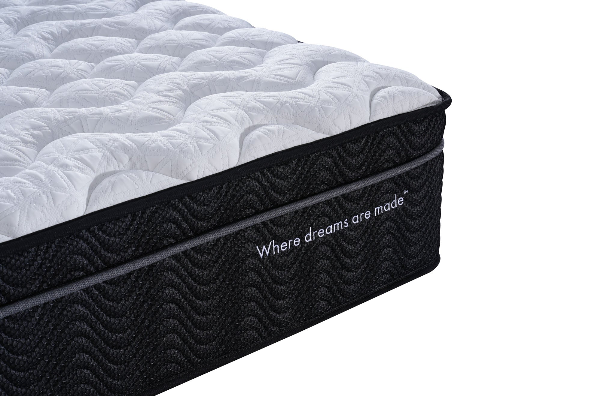 Mattress with 'Where dreams are made' text on a white background