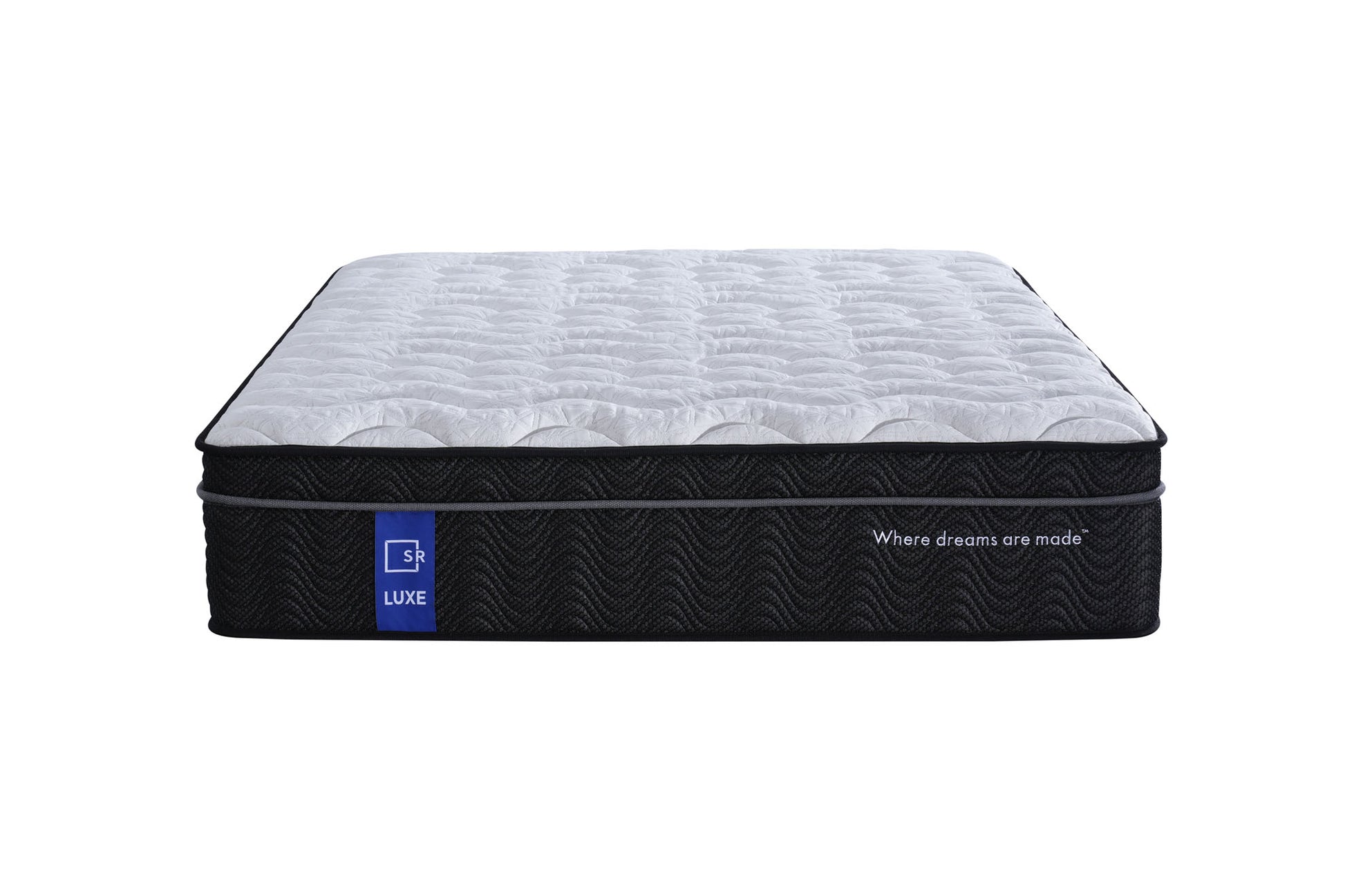 Mattress with brand logo and text on a white background