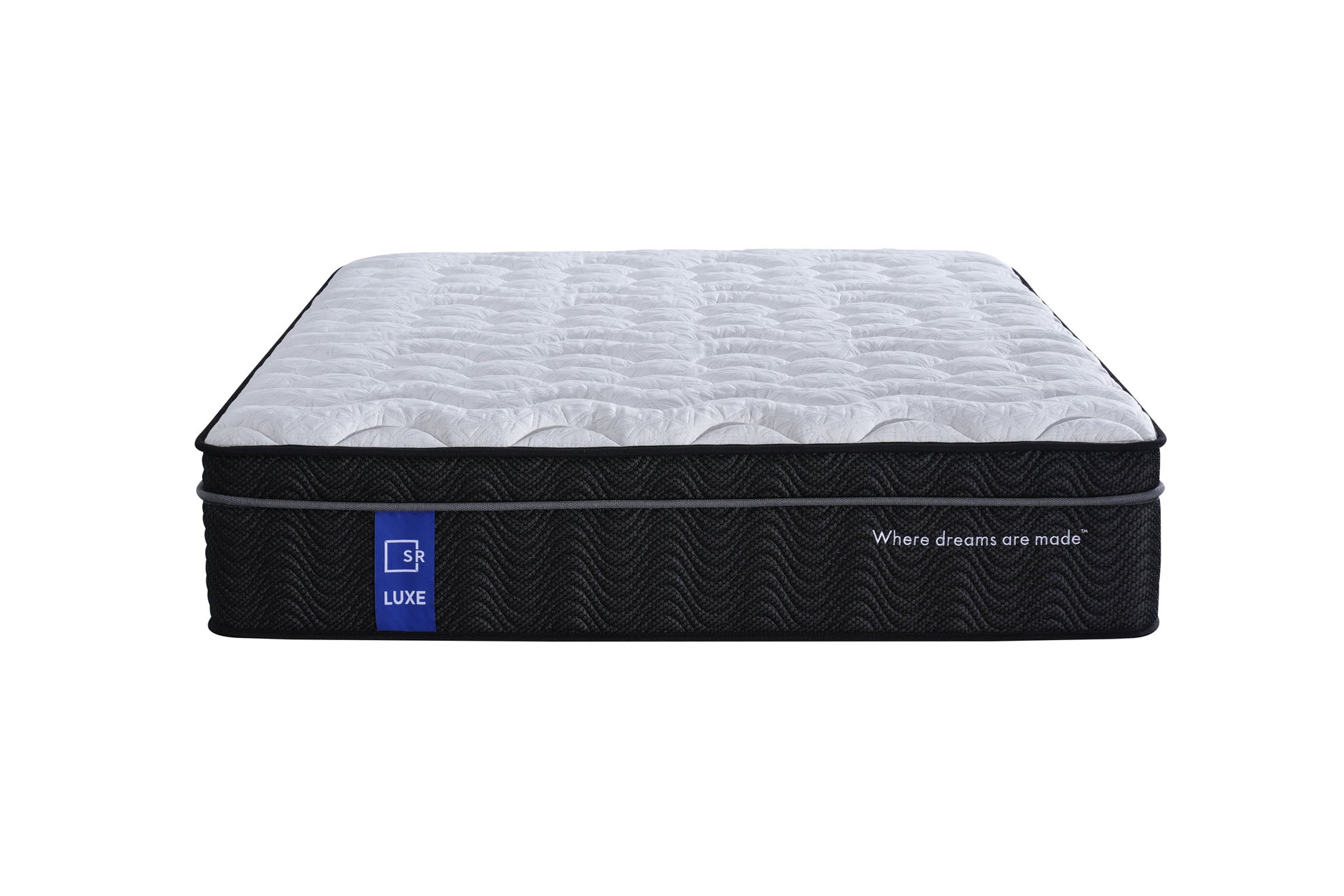 Mattress with brand logo and text on a white background