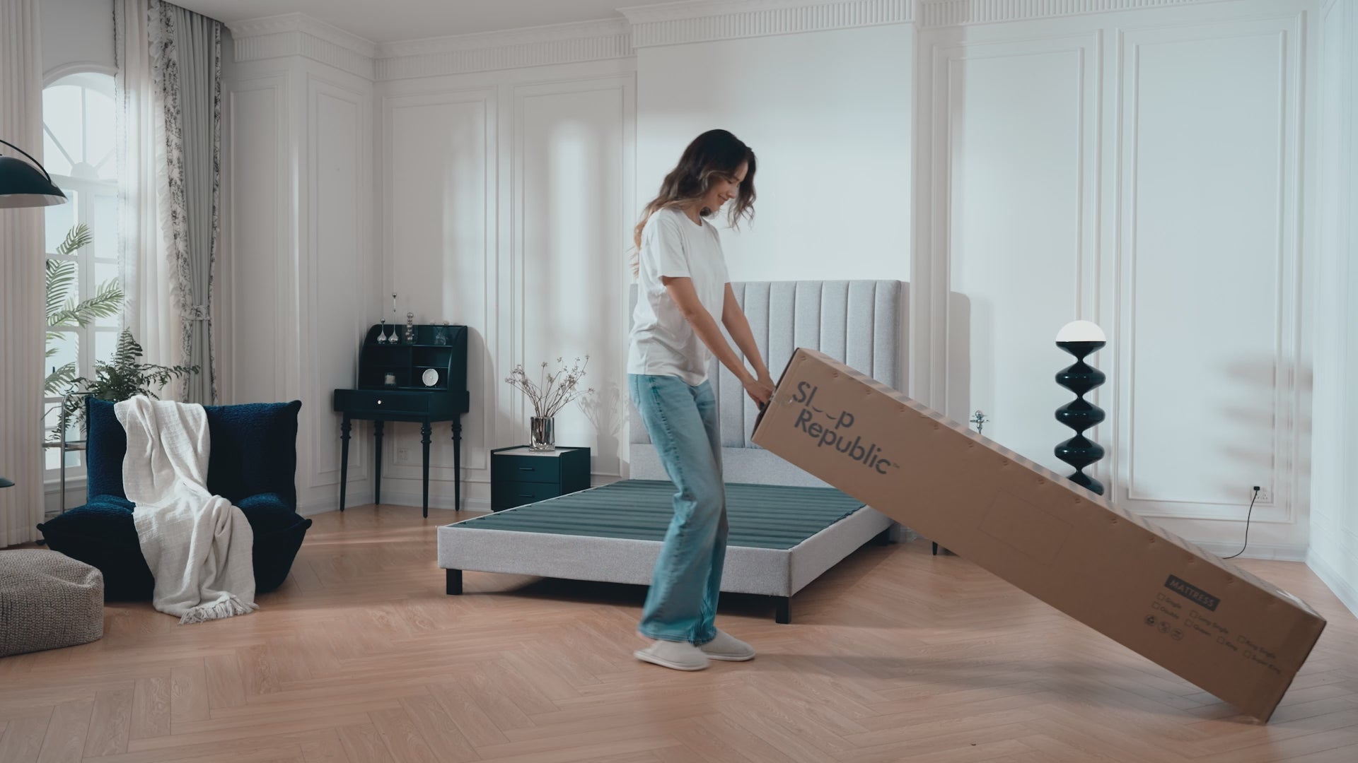 Load video: Sleep Republic ES Mattress &amp; Grey Deluxe Base Bundle